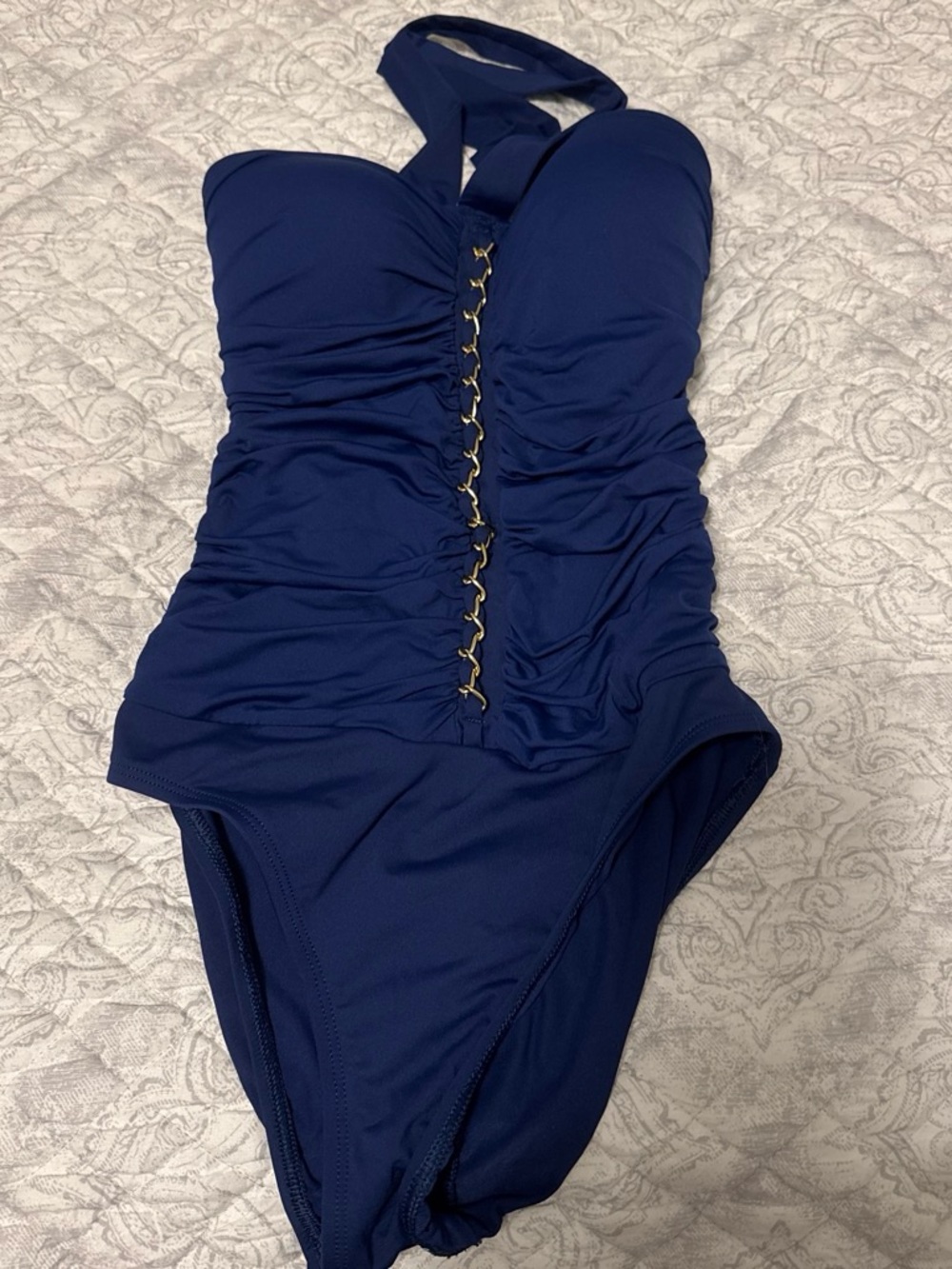 Bleu Rod Beattie Navy One-Piece Swimsuit with Gold Accent